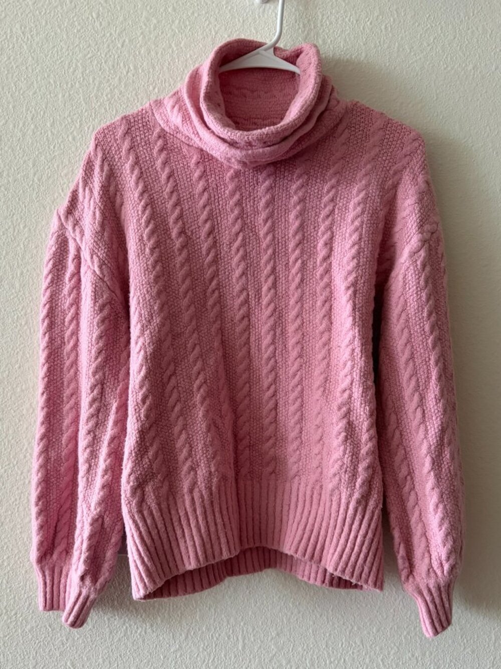 English Factory Pink Cable-Knit Turtleneck Sweater – Size M